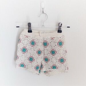Crochet Knit Shorts with Floral Pattern